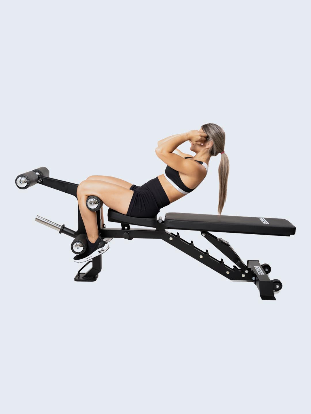 Force USA FID Bench leg extension in use