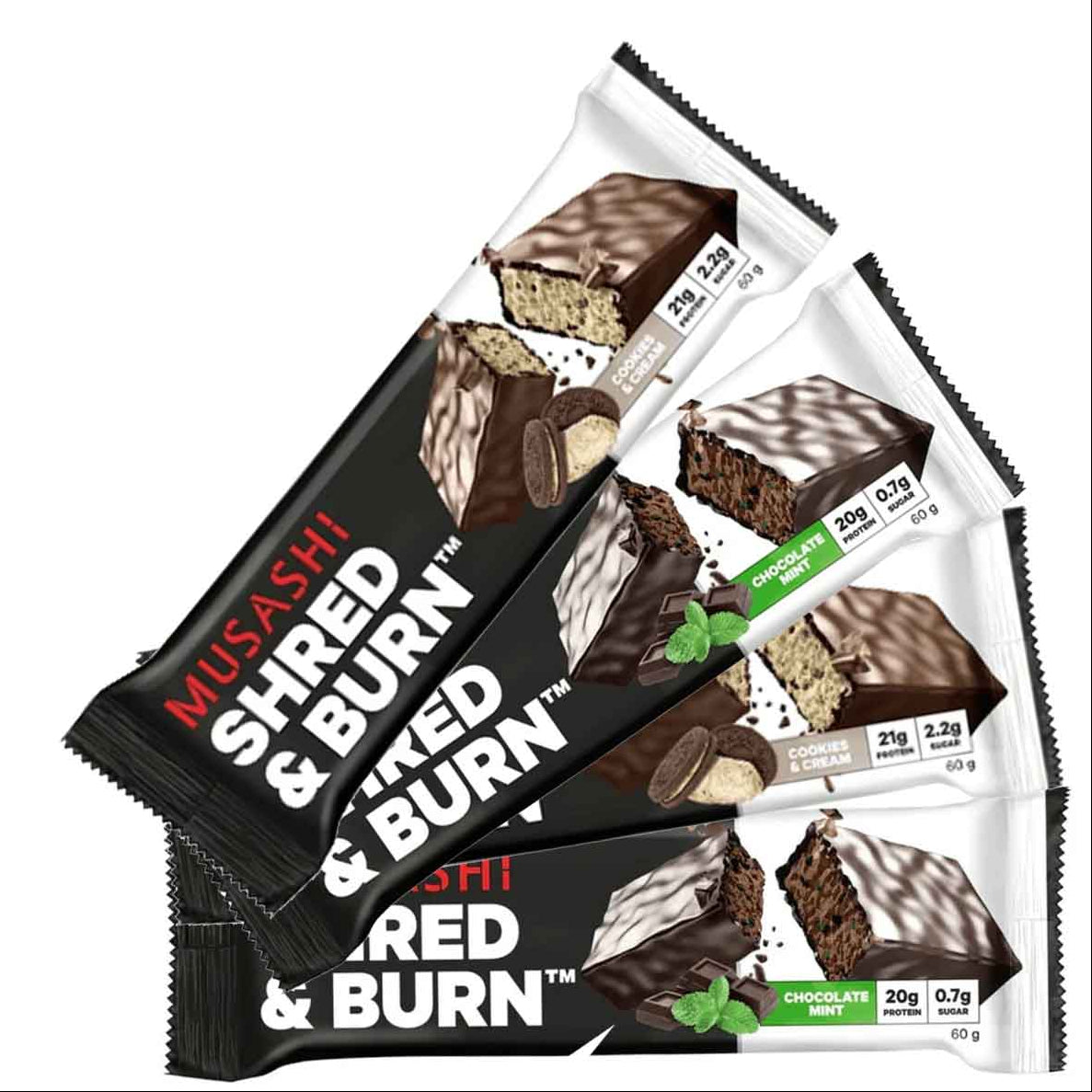 Musashi GWP Shred & Burn Protein Bars - 4 Assorted Bars