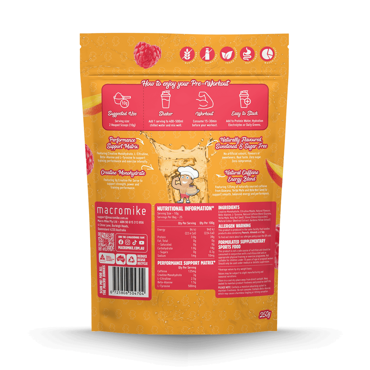 Macro Mike Pre-Workout Raspberry Mango Tango back