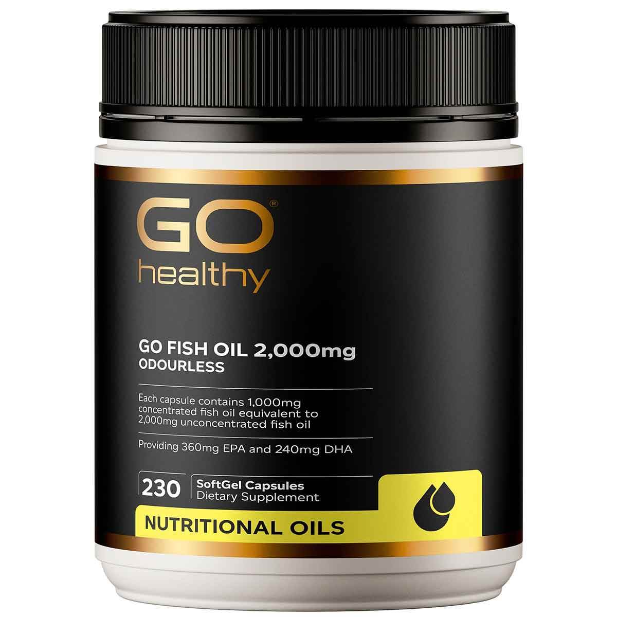 GO Healthy Fish Oil 2,000mg Compact Odourless 230 Capsules - NZ Muscle