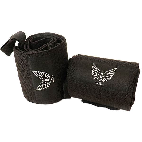NZ Muscle Wrist Wraps, Black - Elastic/Velcro - NZ Muscle