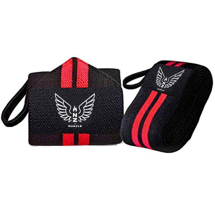 NZ Muscle Wrist Wraps, Black/Red - Elastic/Velcro - NZ Muscle