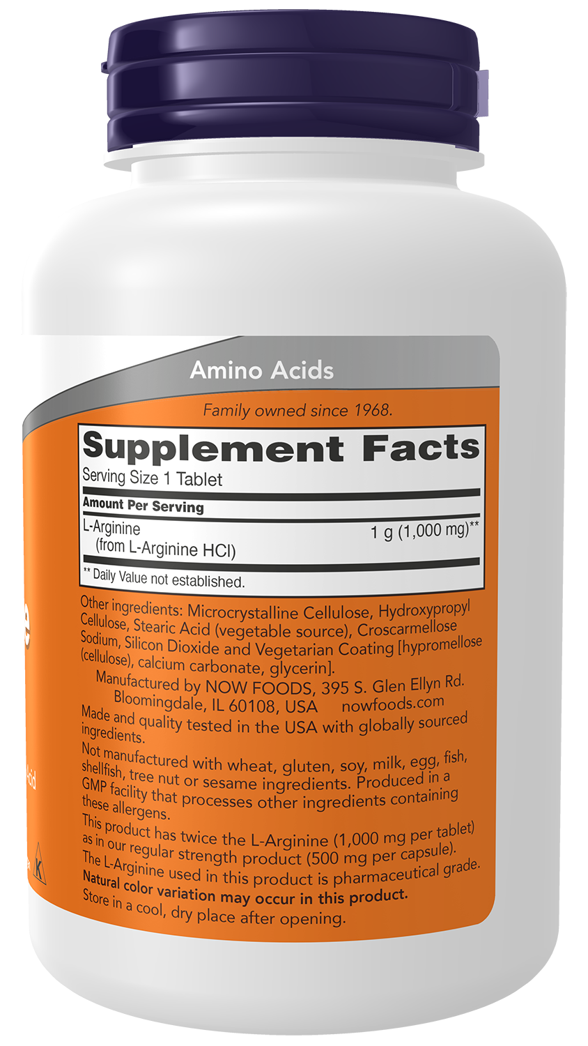 Now Foods L-Arginine 1000mg supplement facts