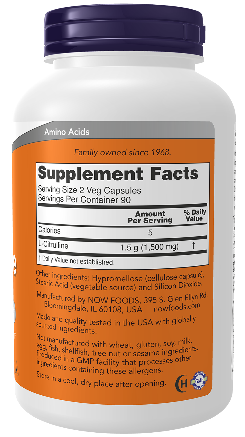 NOW Foods L-Citrulline 750mg supplement facts