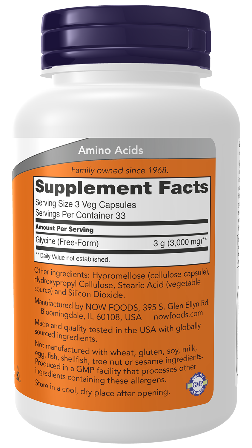 Now Foods Glycine 1000mg supplement facts