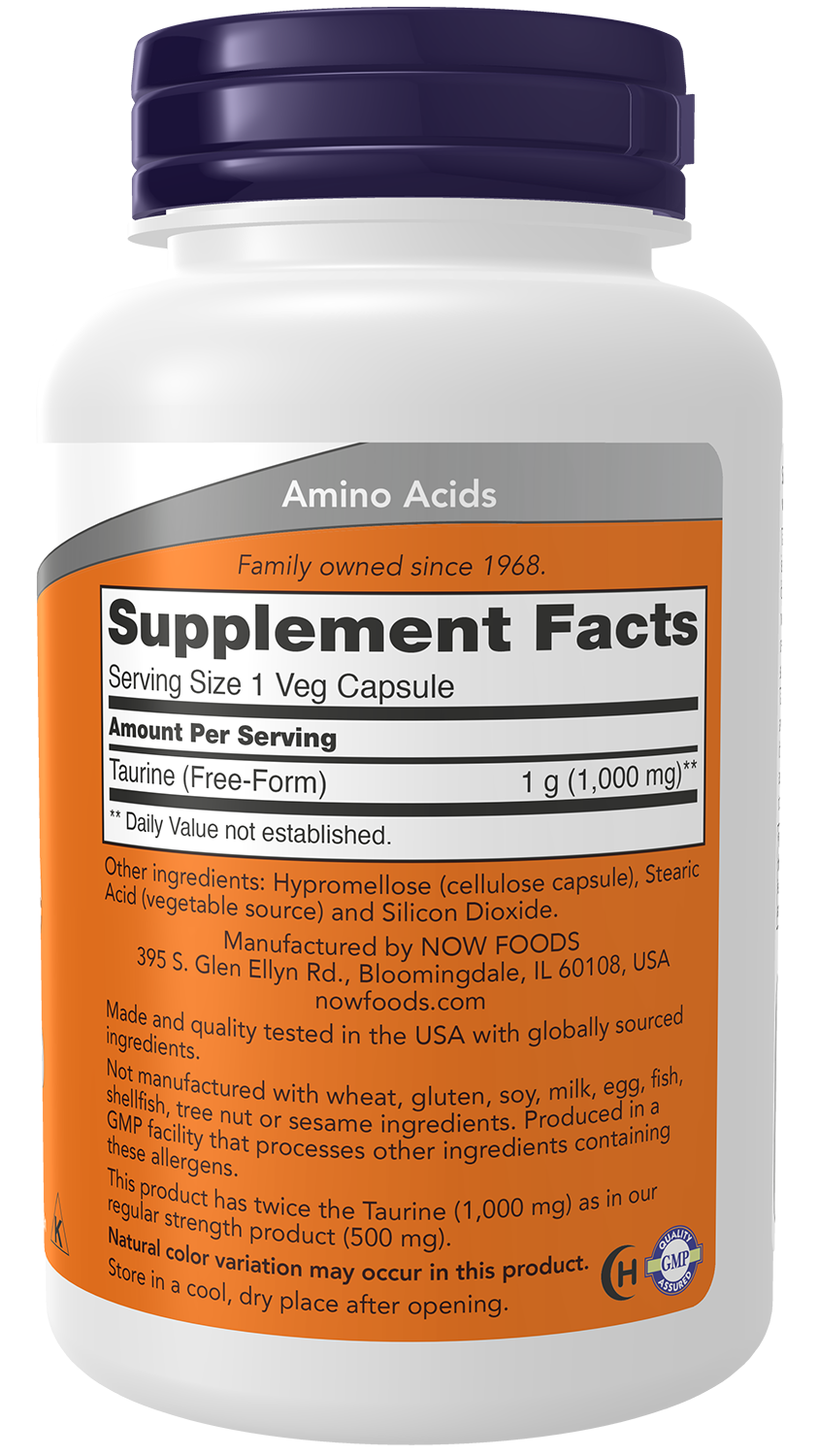 Now Foods Taurine 1000mg supplement facts