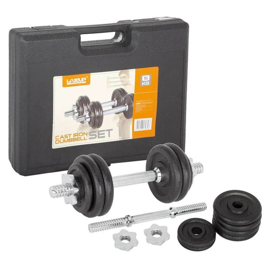 Liveup Sports Adjustable Cast Iron Dumbbell Set - 15kg - NZ Muscle