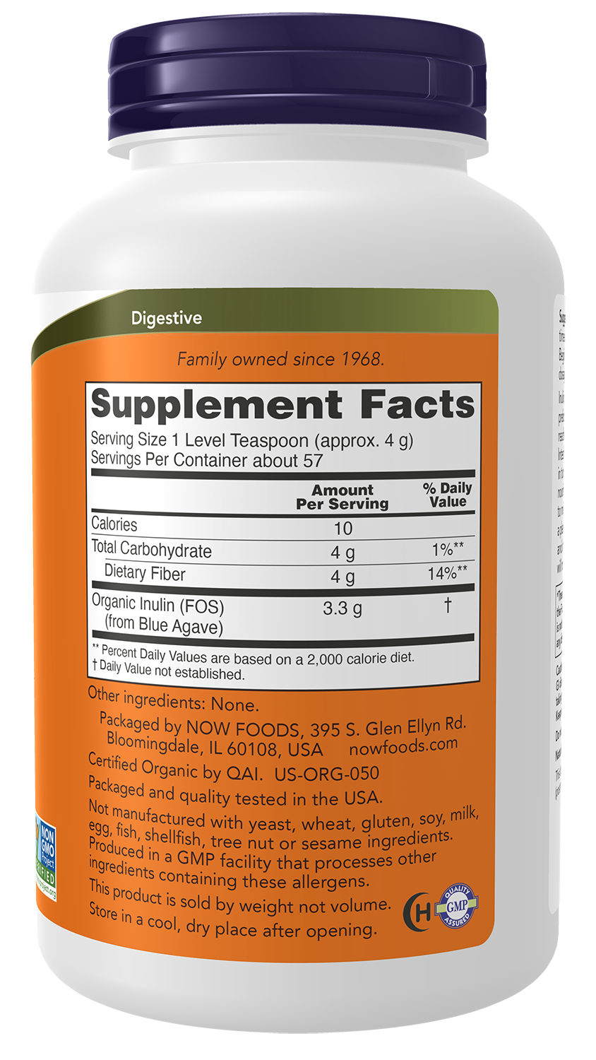 Now Foods Inulin Prebiotic supplement facts