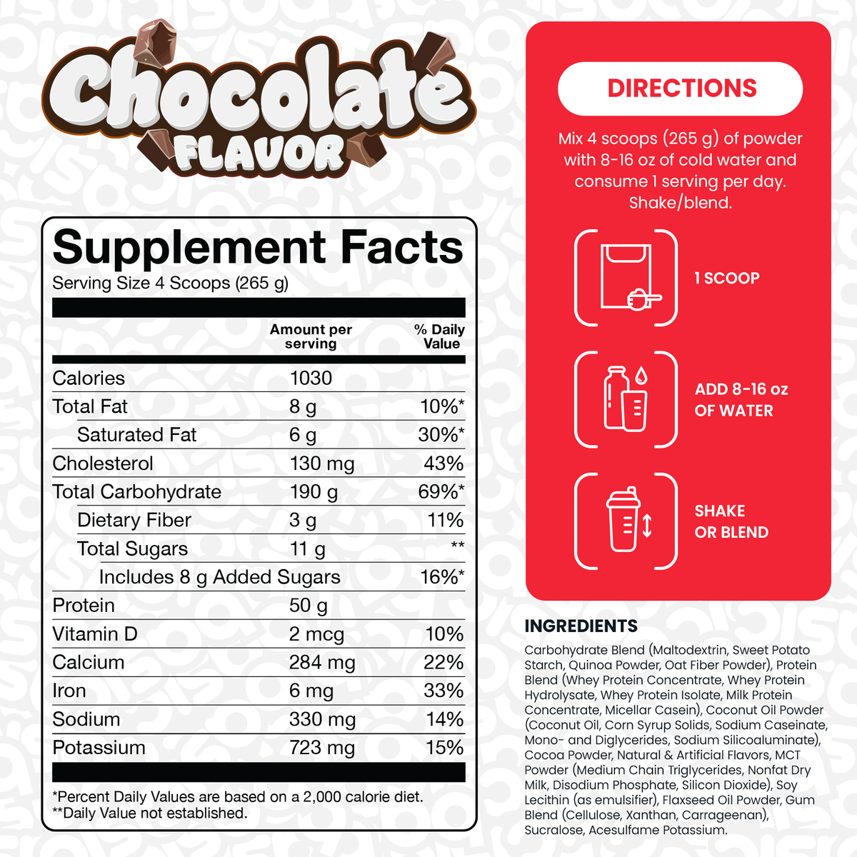 Basic Mass Gainer Chocolate supplement facts