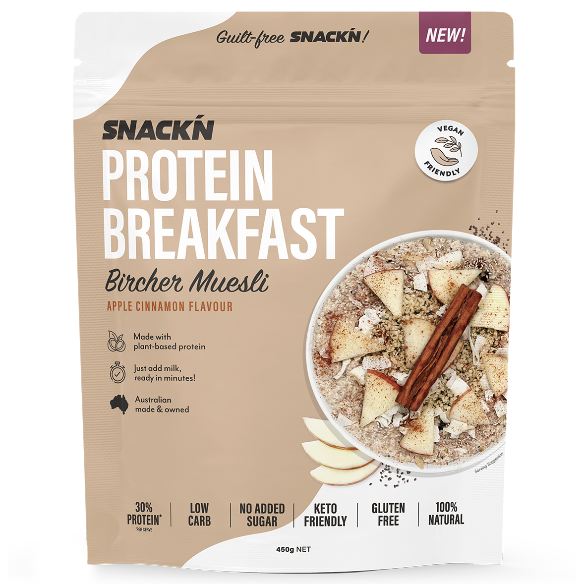 Snackn Protein Breakfast Bircher Muesli 450g Apple Cinnamon
