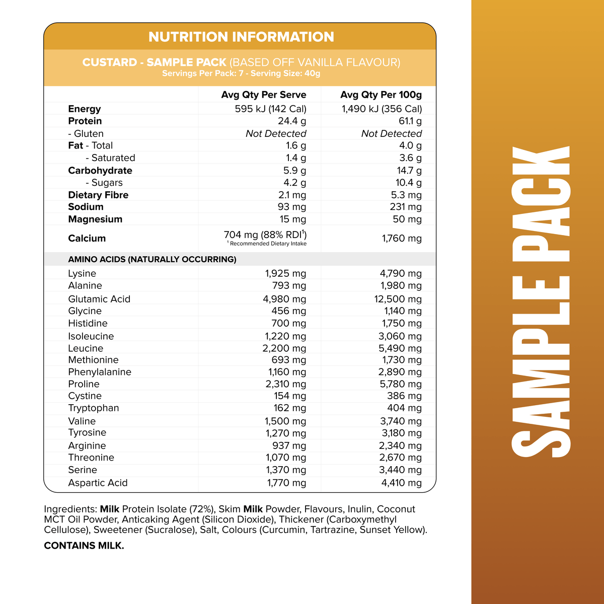 Muscle Nation Custard Sample Pack nutrition information