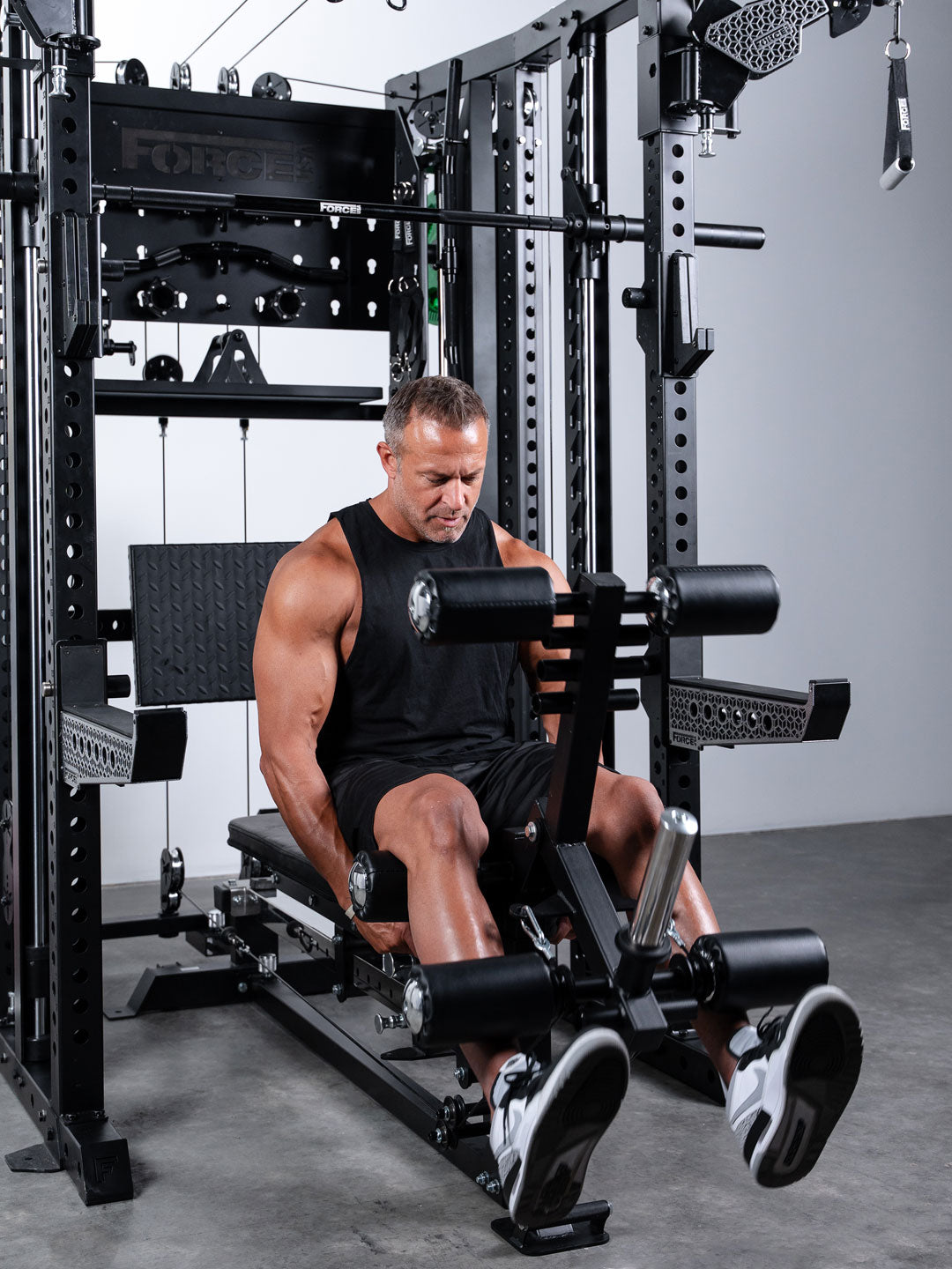 Force USA Sliding Bench connected to an All-In-One Trainer