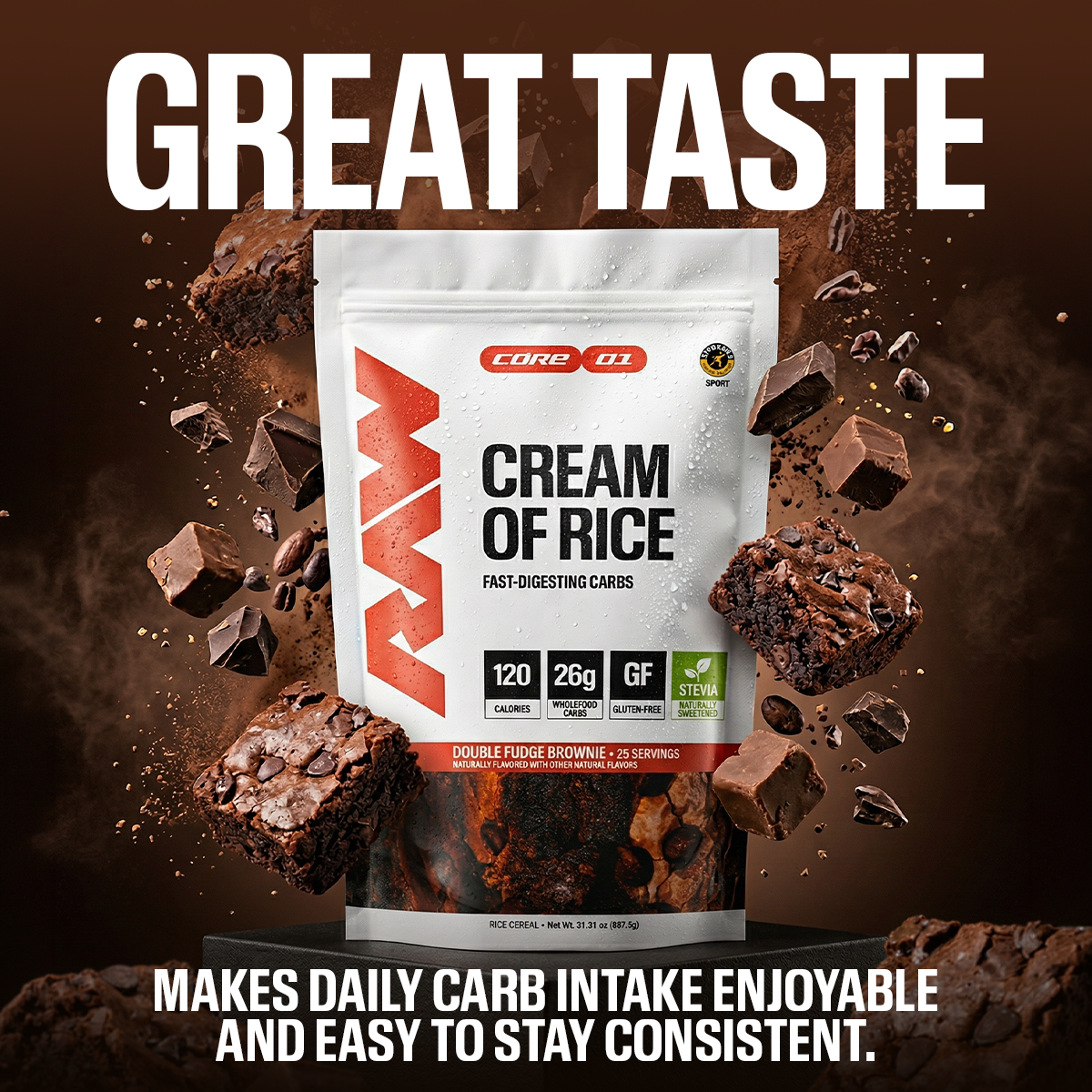 RAW Nutrition Cream of Rice Double Fudge Brownie - great taste