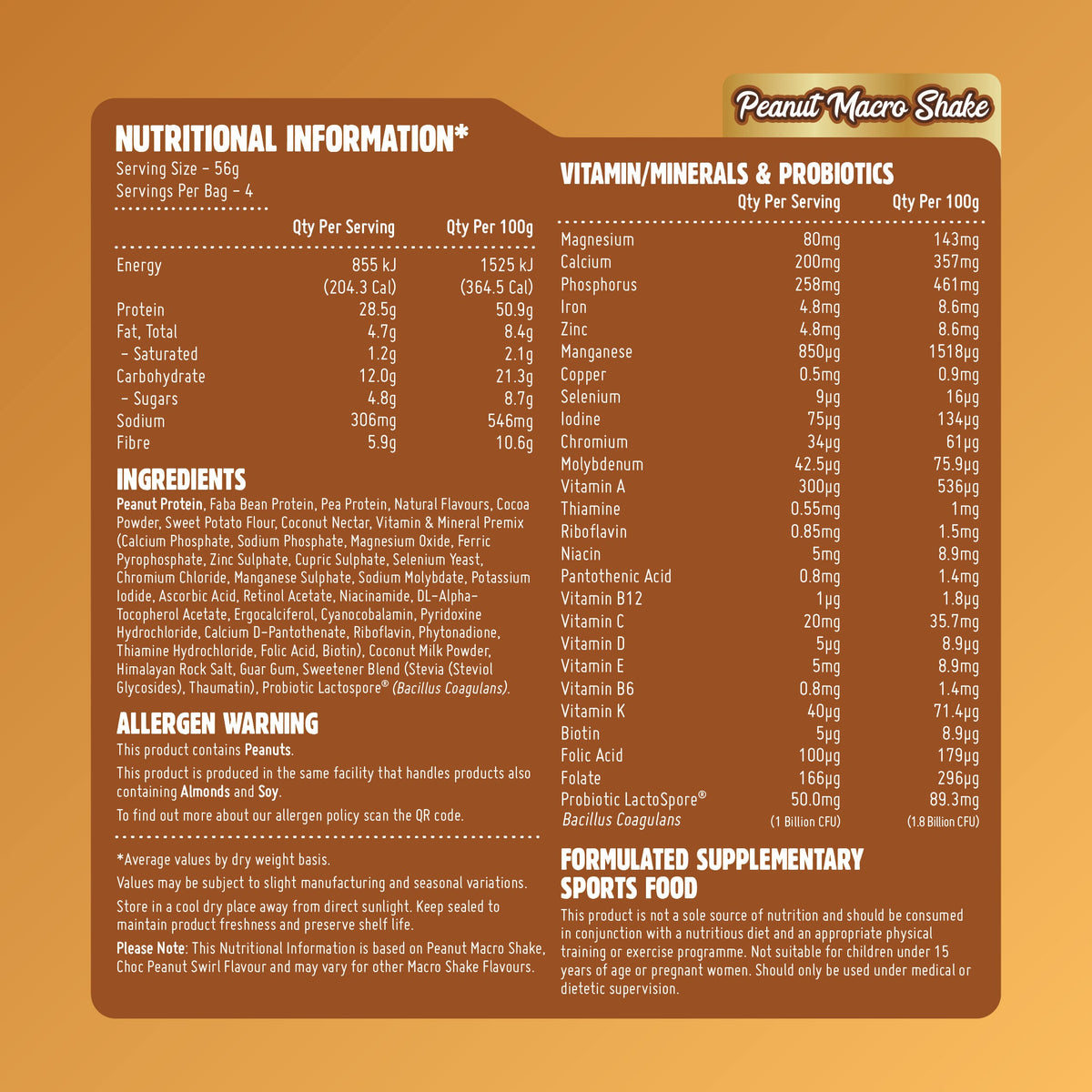 Macro Mike Macro Shake Sample Pack nutrition information