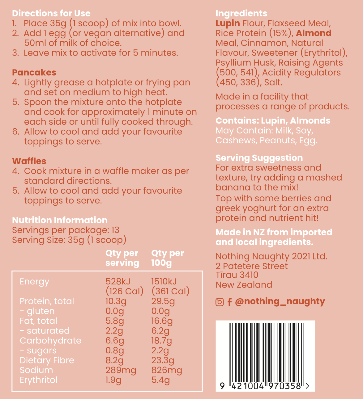 Nothing Naughty Protein Pancake & Waffle Mix nutrition information
