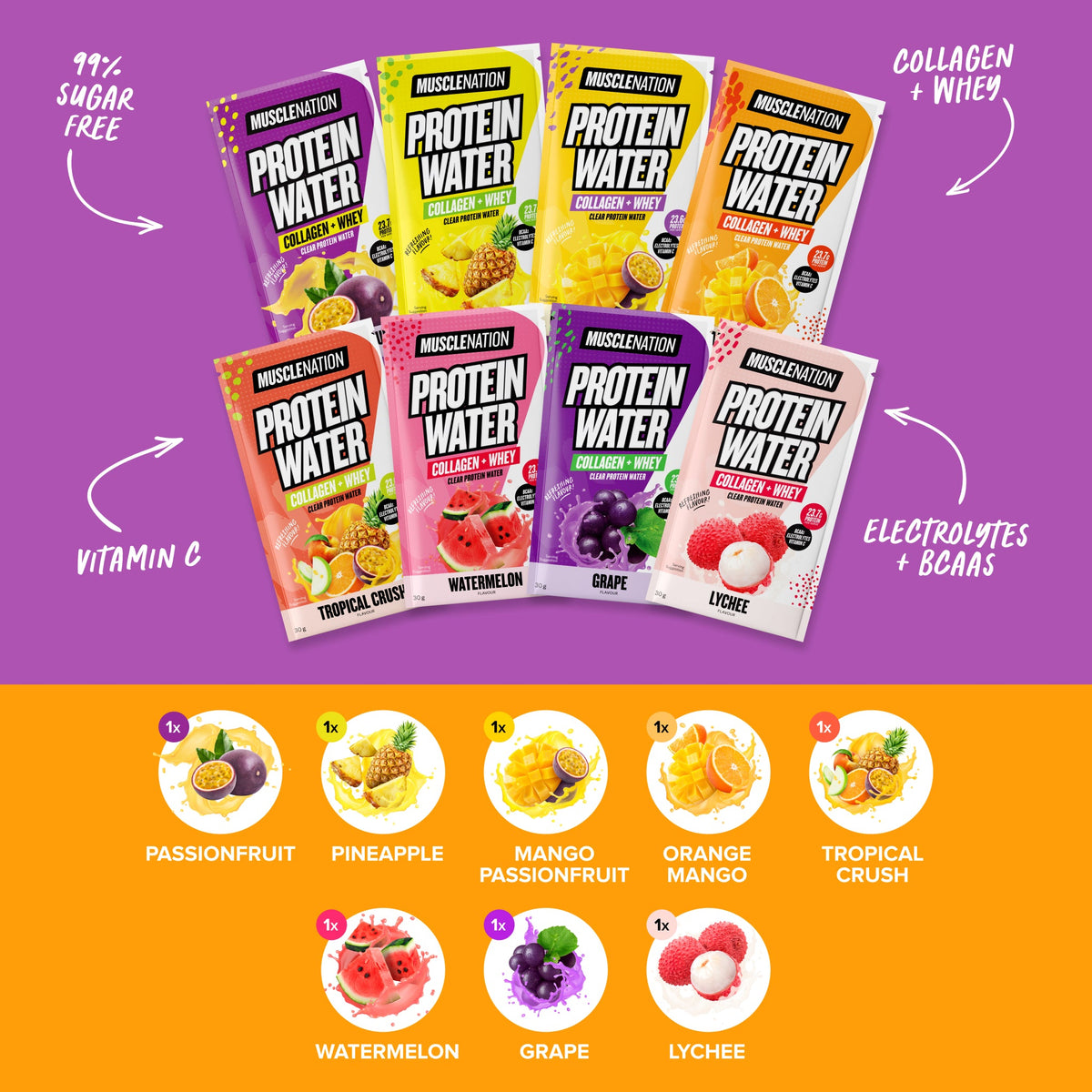 Muscle Nation Protein Water Sample Pack flavours