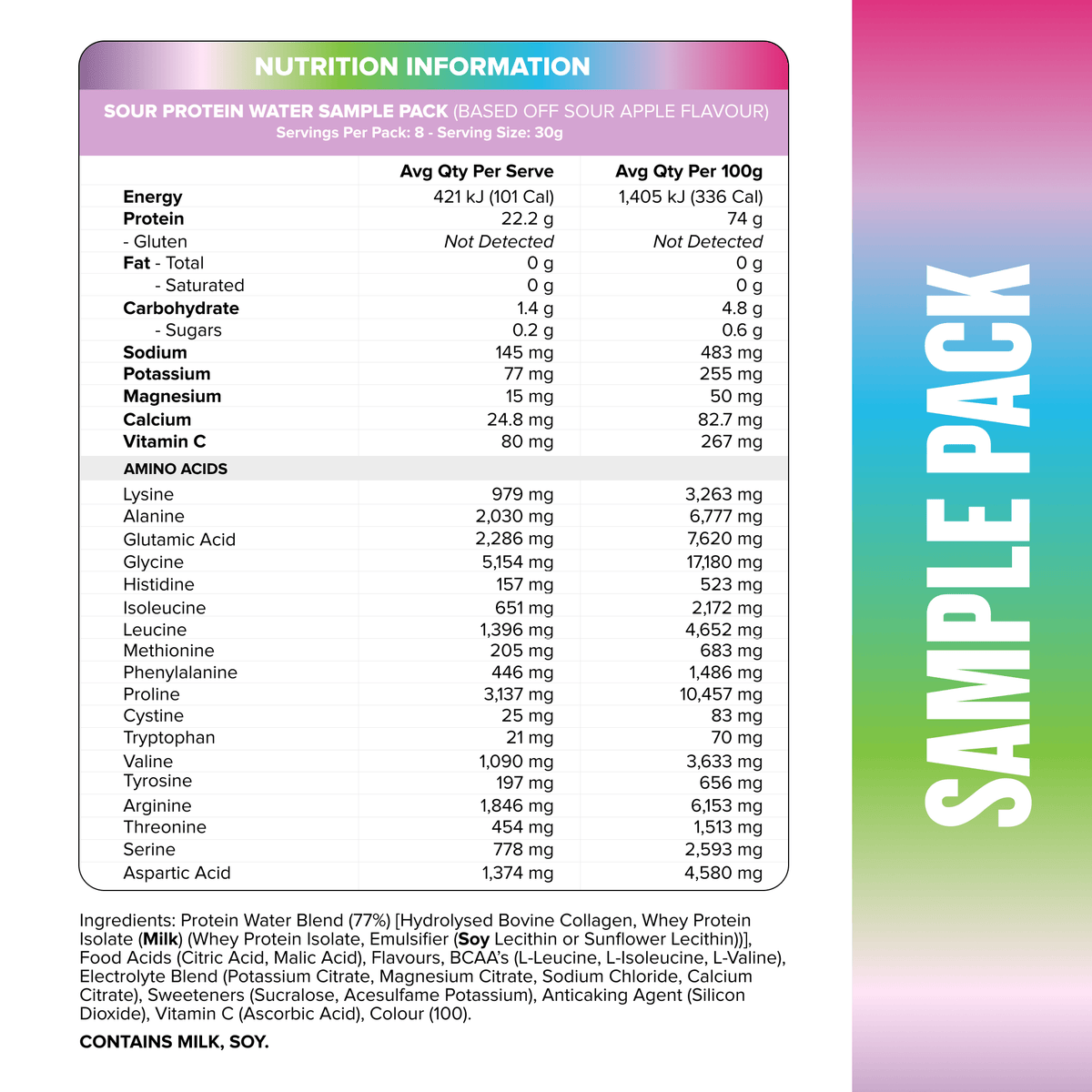 Muscle Nation Sour Protein Water Sample Pack nutrition information