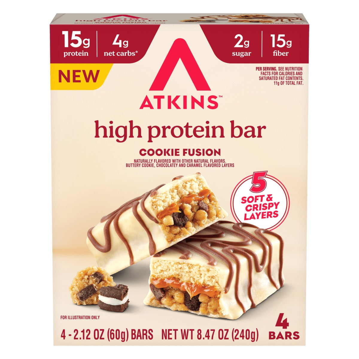 Atkins High Protein Bar 4pk Cookie Fusion