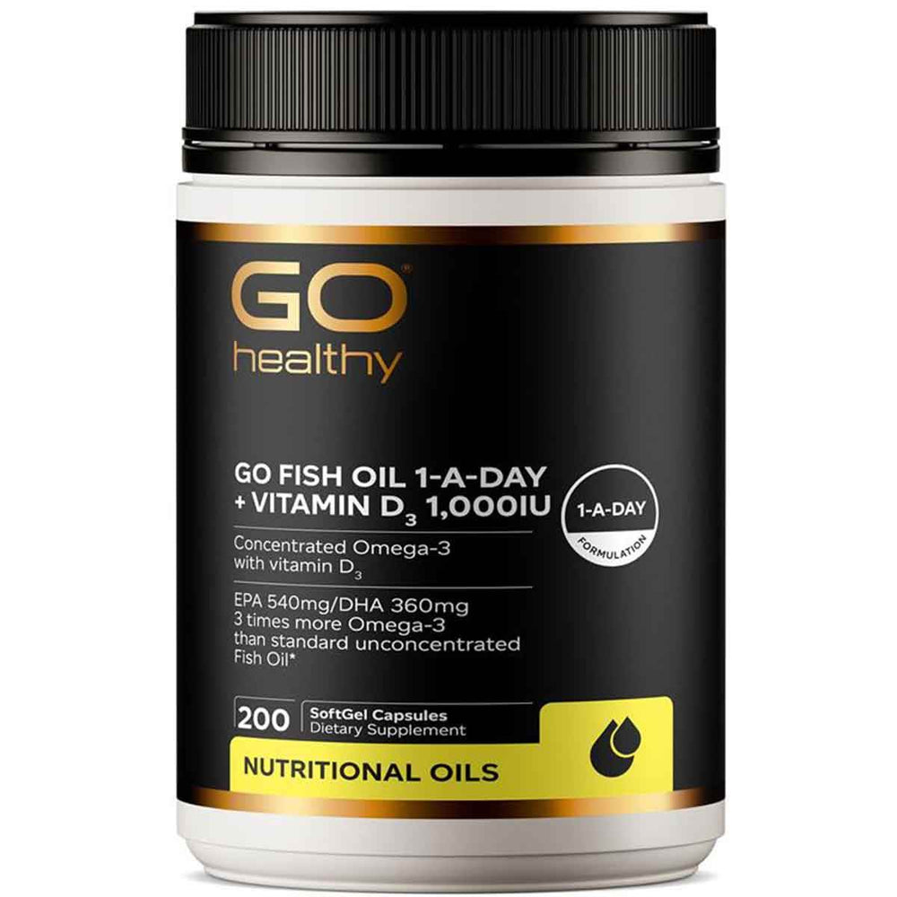 GO Healthy Fish Oil 1-A-Day + Vitamin D3 1000IU 200 Capsules - NZ Muscle