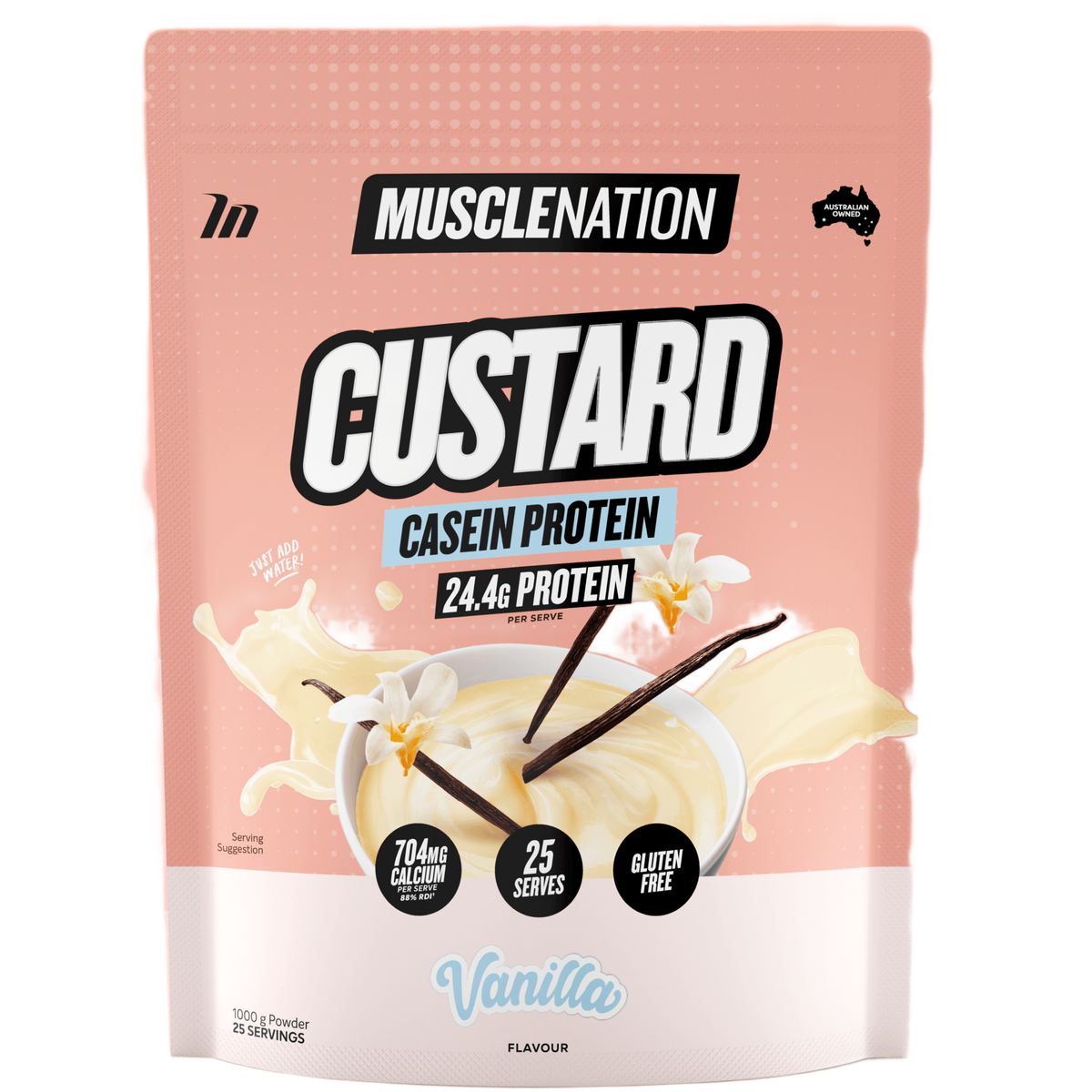 Muscle Nation Custard Casein Protein 1kg Vanilla