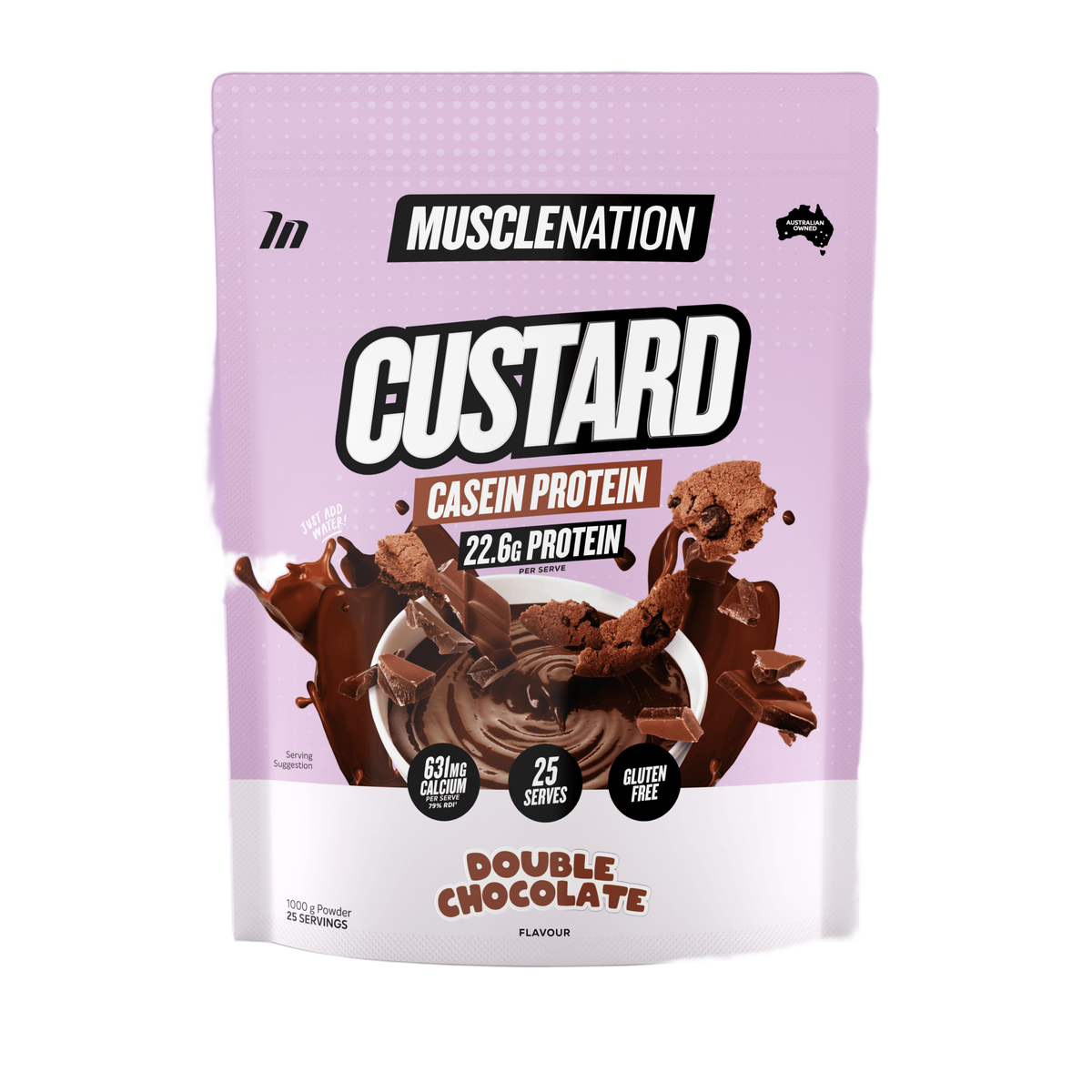 Muscle Nation Custard Casein Protein 1kg Double Chocolate