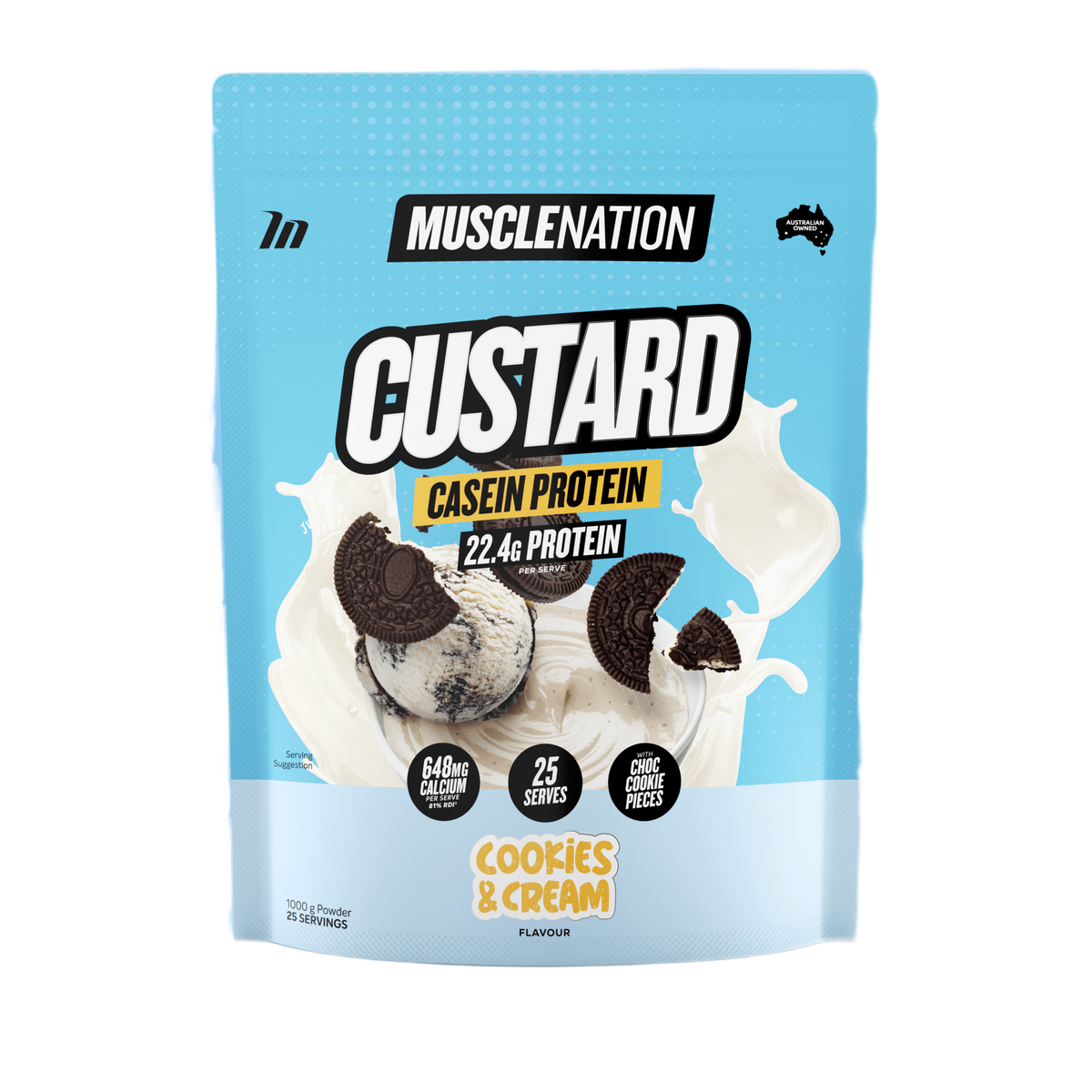 Muscle Nation Custard Casein Protein 1kg Cookies N Cream