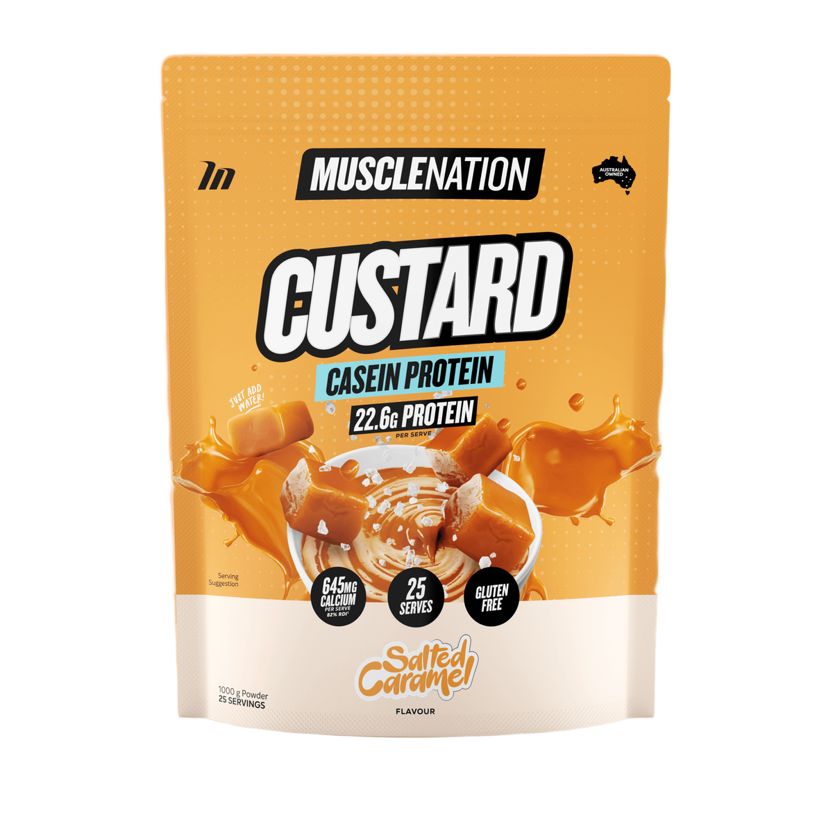Muscle Nation Custard Casein Protein 1kg Salted Caramel