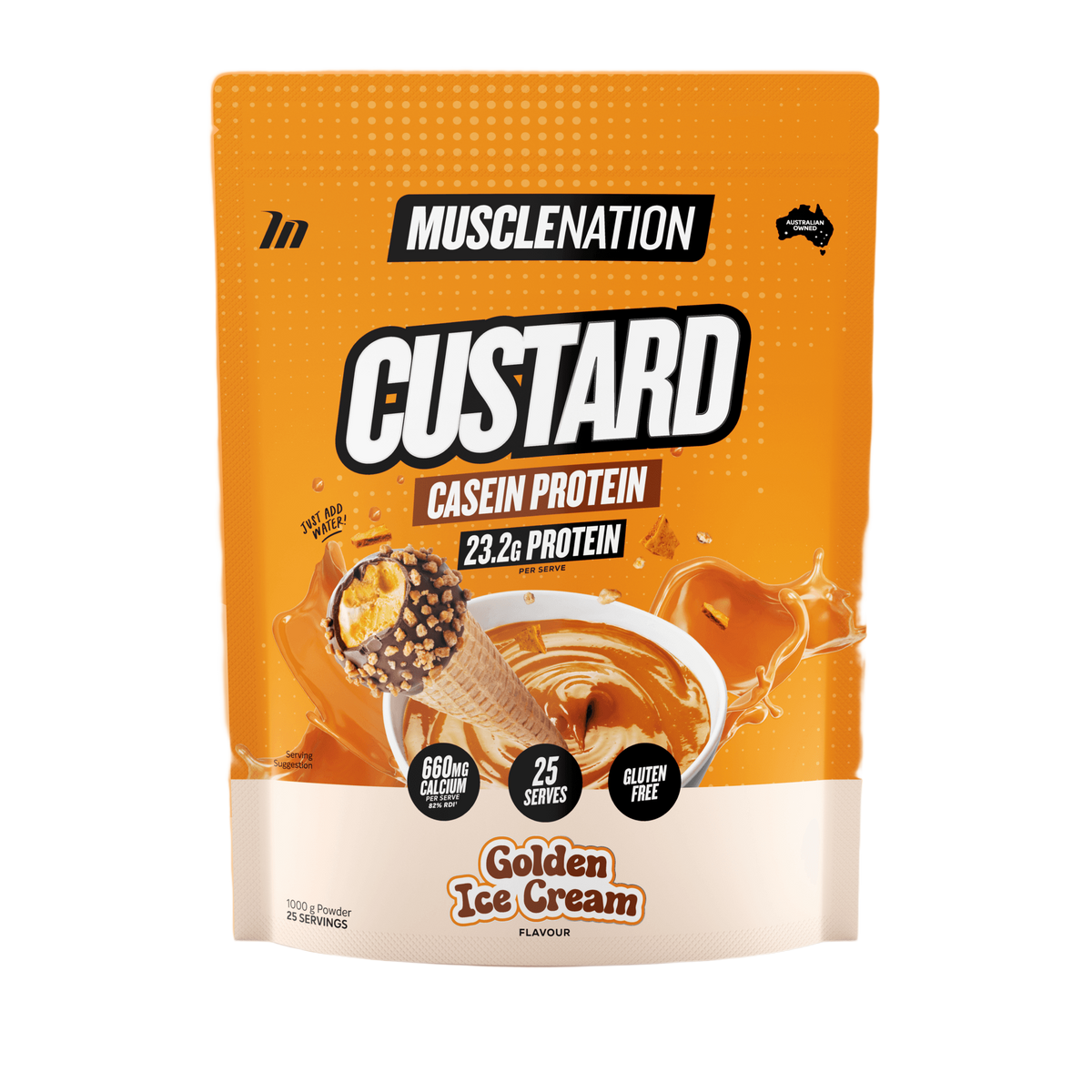 Muscle Nation Custard Casein Protein 1kg Golden Ice Cream