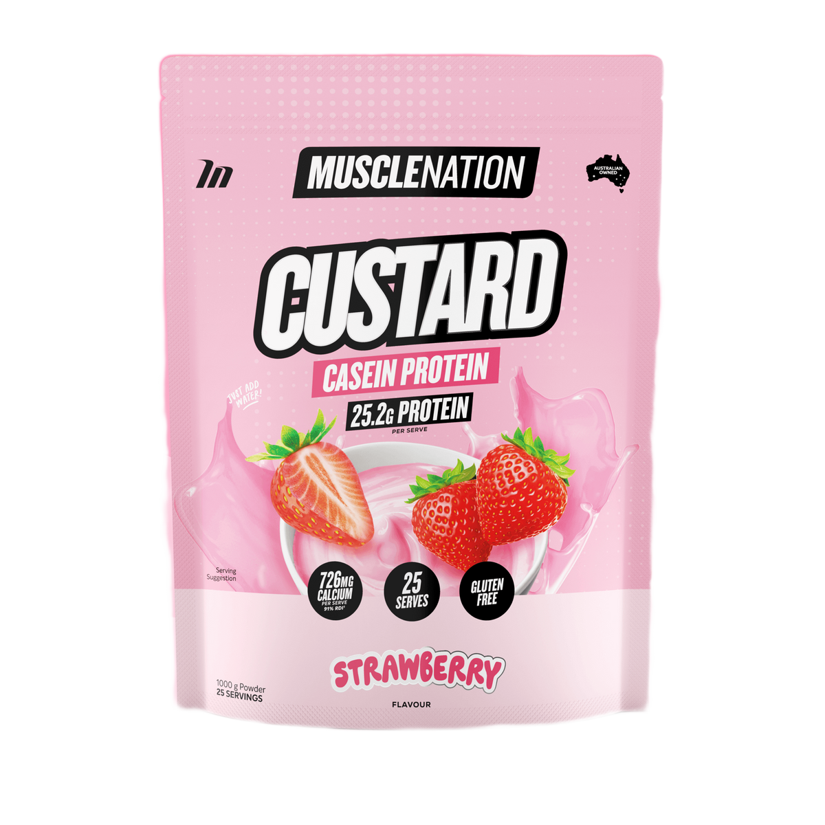 Muscle Nation Custard Casein Protein 1kg Strawberry
