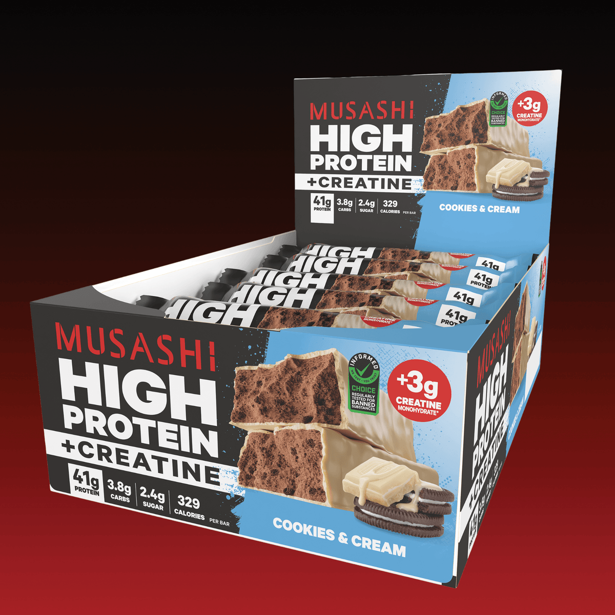 Musashi High Protein + Creatine Bar Cookies & Cream 90g