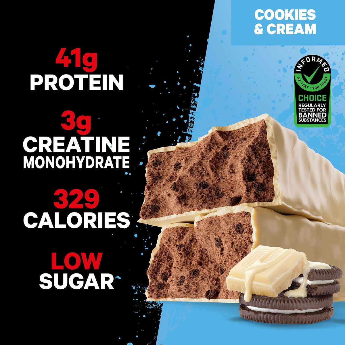 Musashi High Protein + Creatine Bar Cookies & Cream - 41g protein, 3g creatine