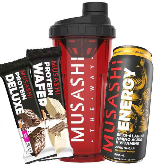 Musashi GWP Pack - 1 Shaker, 1 Can, 2 Bars - NZ Muscle