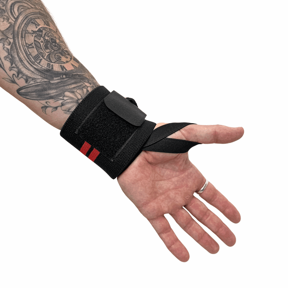 NZ Muscle Wrist Wraps, Black/Red - Elastic/Velcro - NZ Muscle