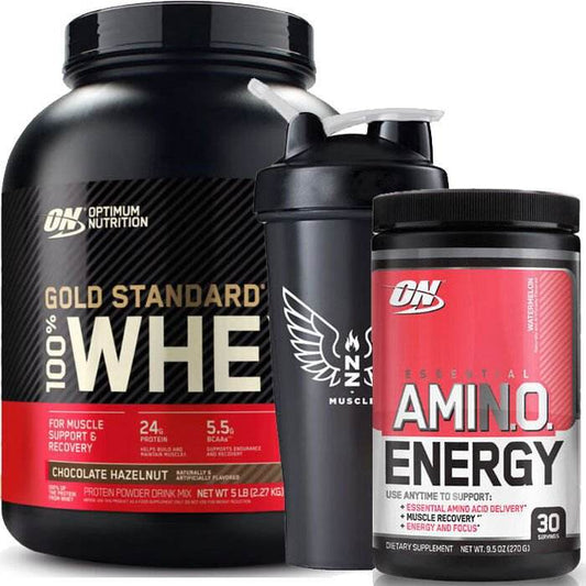 Optimum Nutrition 100% Gold Standard Whey 5LB + Amino Energy - NZ Muscle