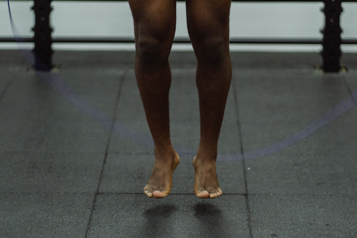Person skipping with a speed rope in the gym