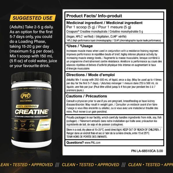 PVL Creapure Creatine product facts panel