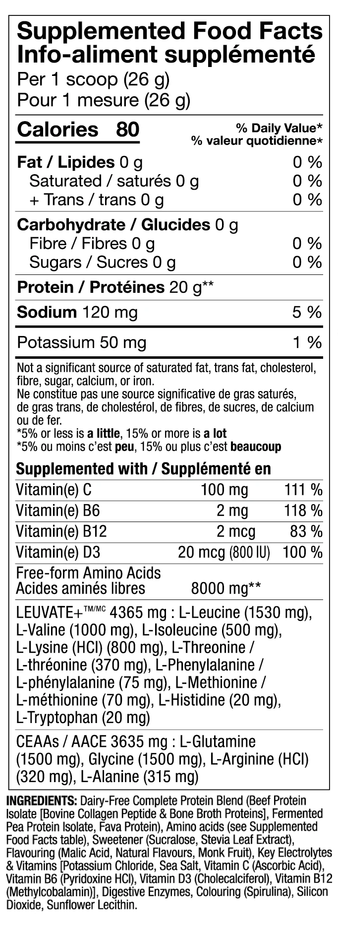 PVL ISO CLEAAR supplemented food facts and ingredients