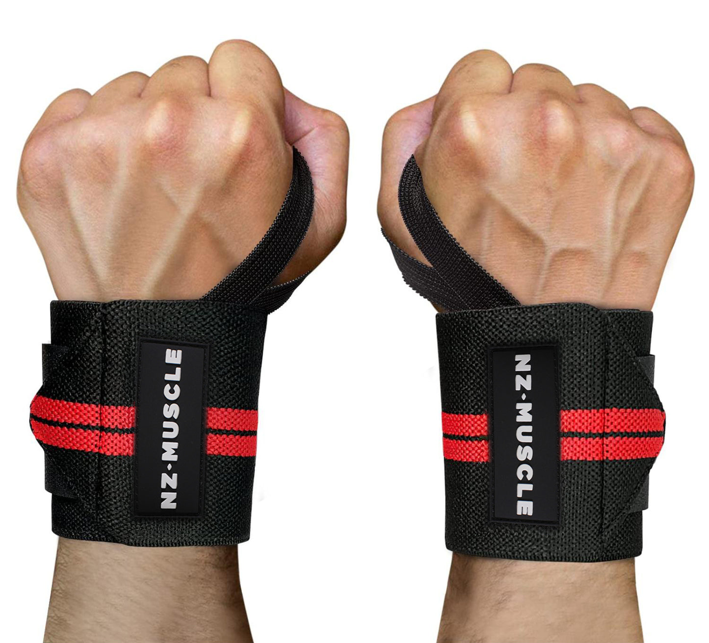 NZ Muscle Wrist Wraps, Black/Red - Elastic/Velcro